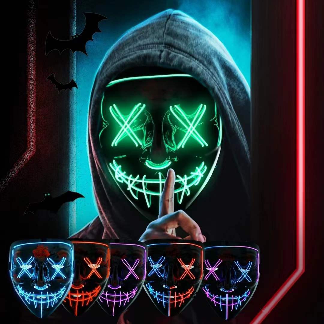 Led Purge Mask Halloween - ワイヤレスネオンLEDパージマスク 暗闇で光るホラーライトアップコスプレフェイスカバー ハロウィン仮面舞踏会パーティー カーニバルクラブレイブ用