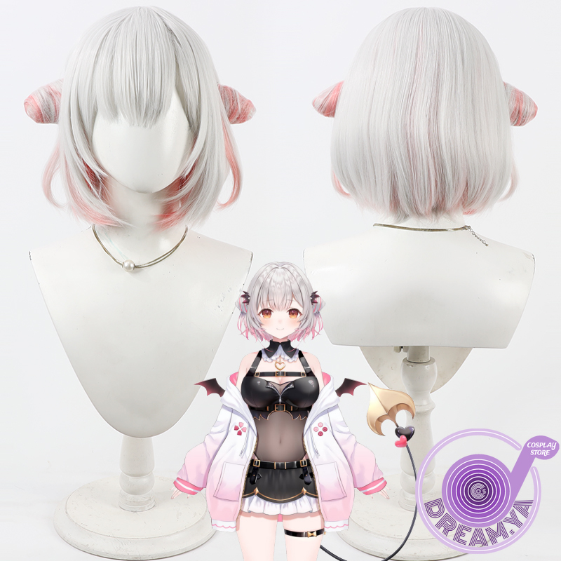 Anime Cosplay Wig Heat Resistant - Suou Patra コスプレウィッグ Vtuber グレーピンク ショート耐熱人工毛