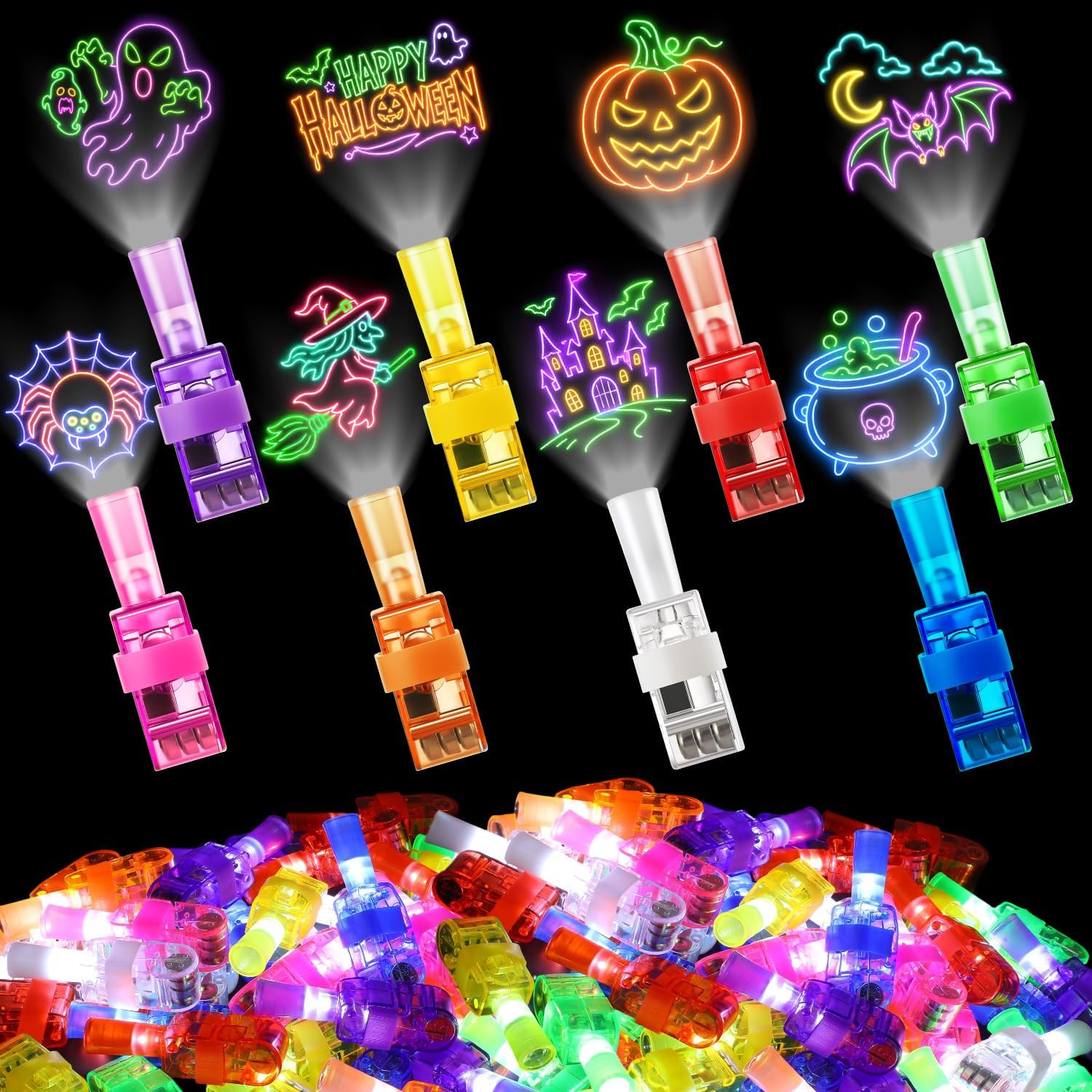 Glow In The Dark Party Glasses - 4/40個 ハロウィン LEDフィンガーライト ネオン パーティーグッズ 暗闇で光る