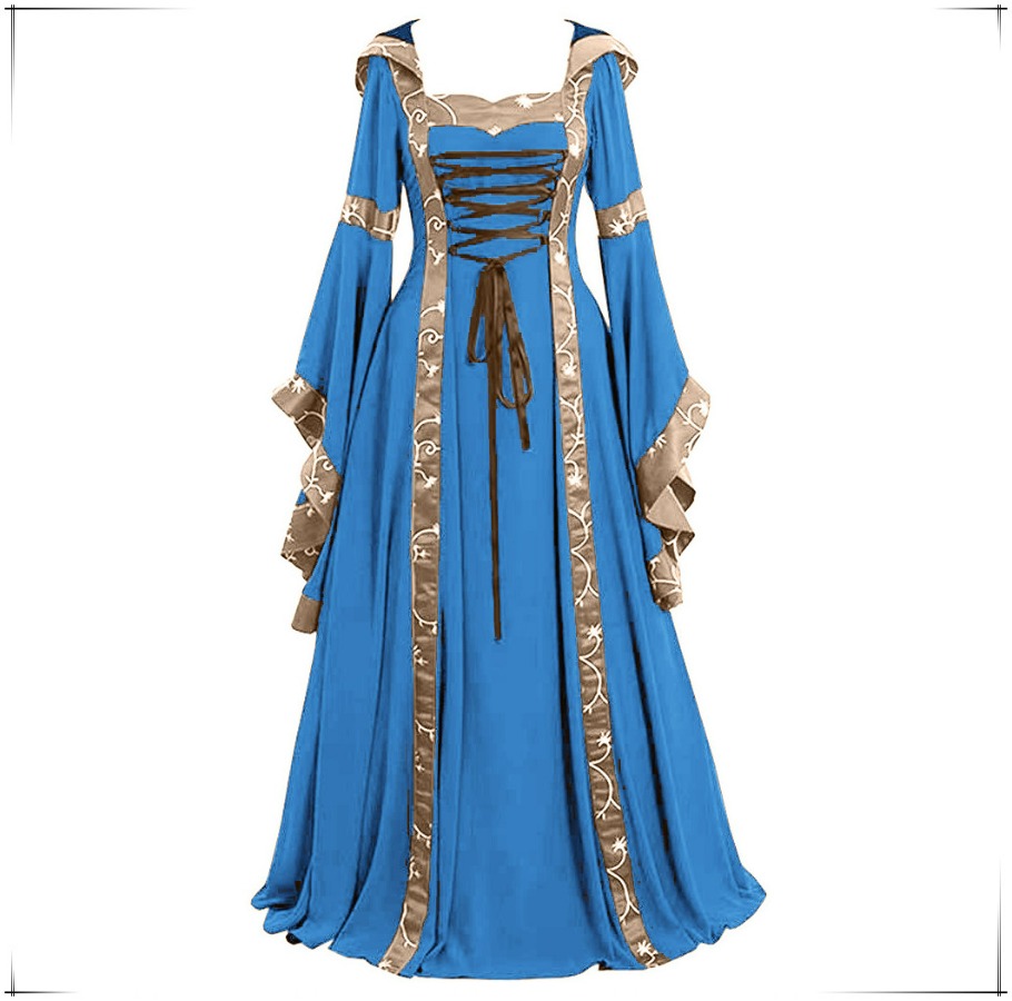 Medieval Renaissance Dress Women - 新作、女性用、中世ゴシック風、フード付き、ロング丈ドレス、ビクトリア朝風、パーティー、フォーマル、ルネサンス、スチームパンク、魔女、ハロウィーン、コスプレ衣装。