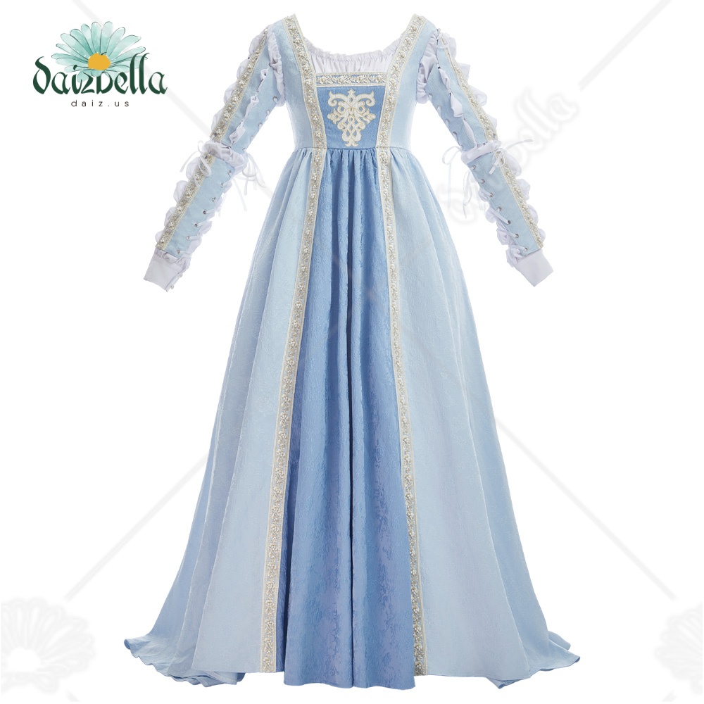 Medieval Renaissance Dress Women - DAIZBELLA ルネサンスコスチューム 女性用 中世ルネサンス宮廷ドレス 取り外し可能な袖付き レトロなスクエアネック