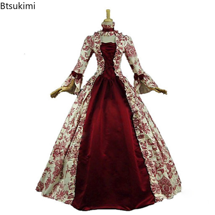 Medieval Renaissance Dress Women - 女性用ニューミディエイバルフレアスリーブドレス ルネサンスゴシックヴィンテージコルセットカクテルパーティードレス コスプレ マリー・アントワネットローブ