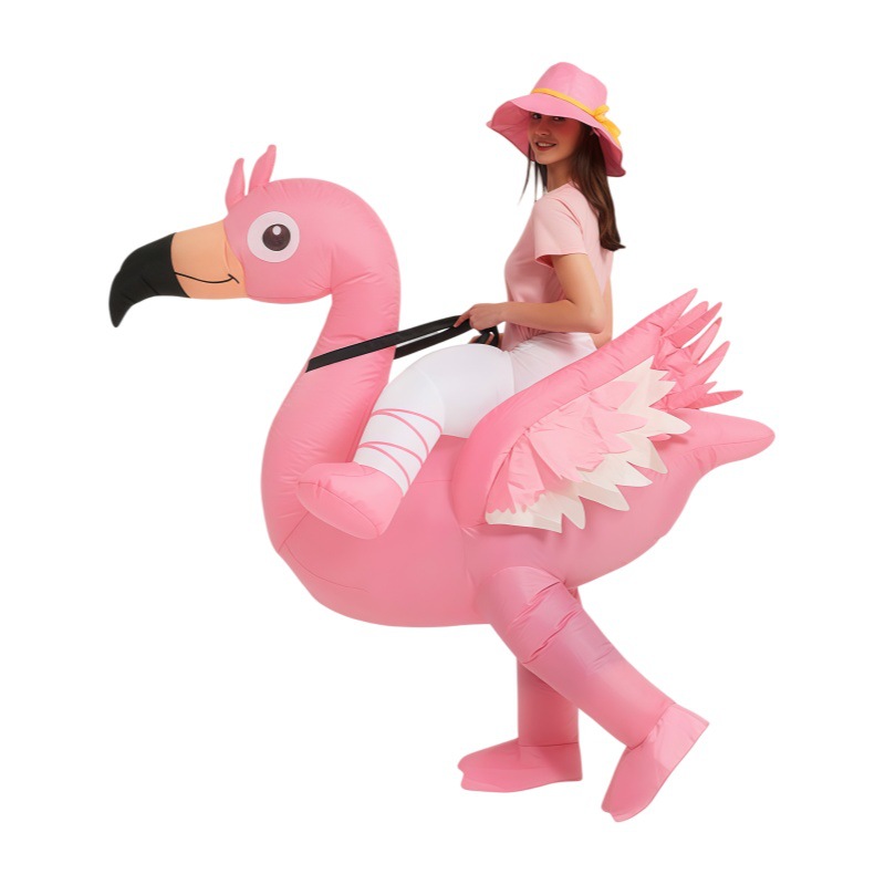 Costumes - ピンクのフラミンゴの着ぐるみ、膨らませて着るコスチューム、漫画風の動物モチーフ、ハロウィンパーティーやコスプレに最適、面白いパフォーマンス用小道具。