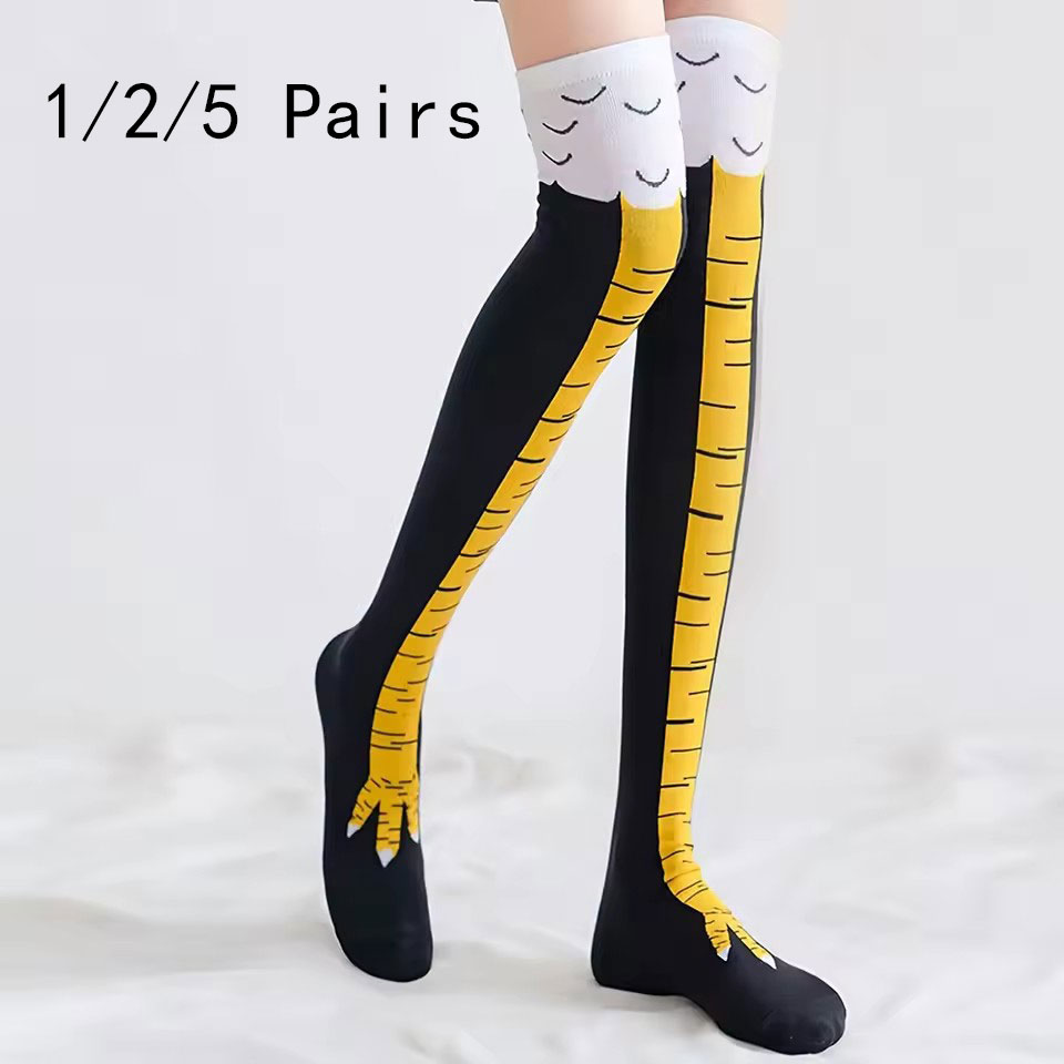 Funny Chicken Leg Socks - 1/2/5/10足組 レディース ニーハイソックス トレンド 漫画 面白い