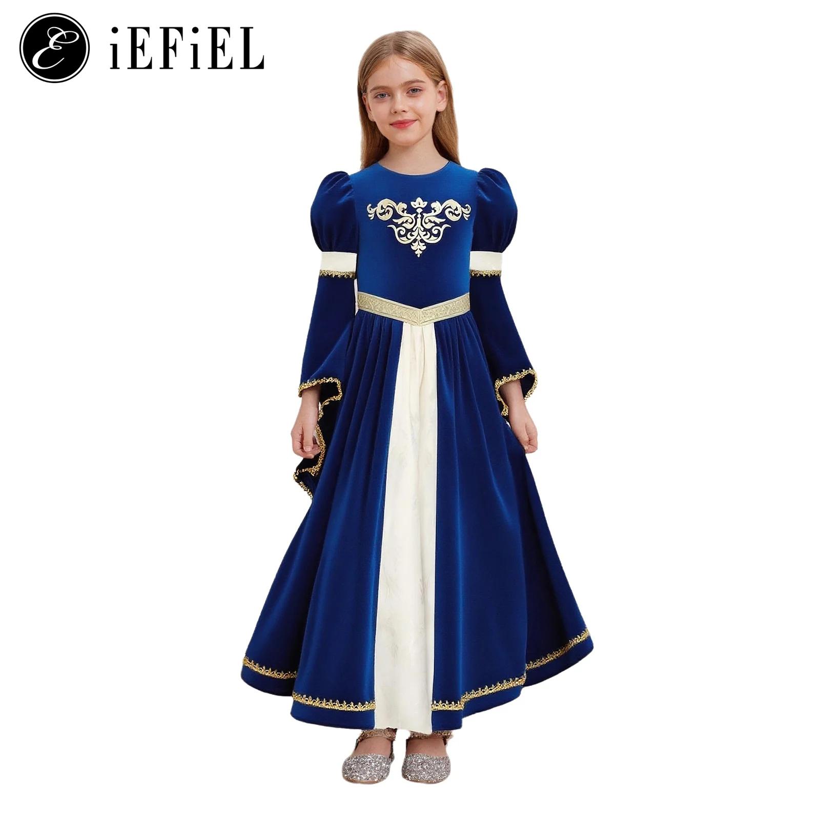 Medieval Renaissance Dress Women - 女の子中世プリンセス/ビクトリア朝の女王ハロウィンコスプレ衣装ベル長袖刺繍スプリットマキシガウンドレスパーティー用