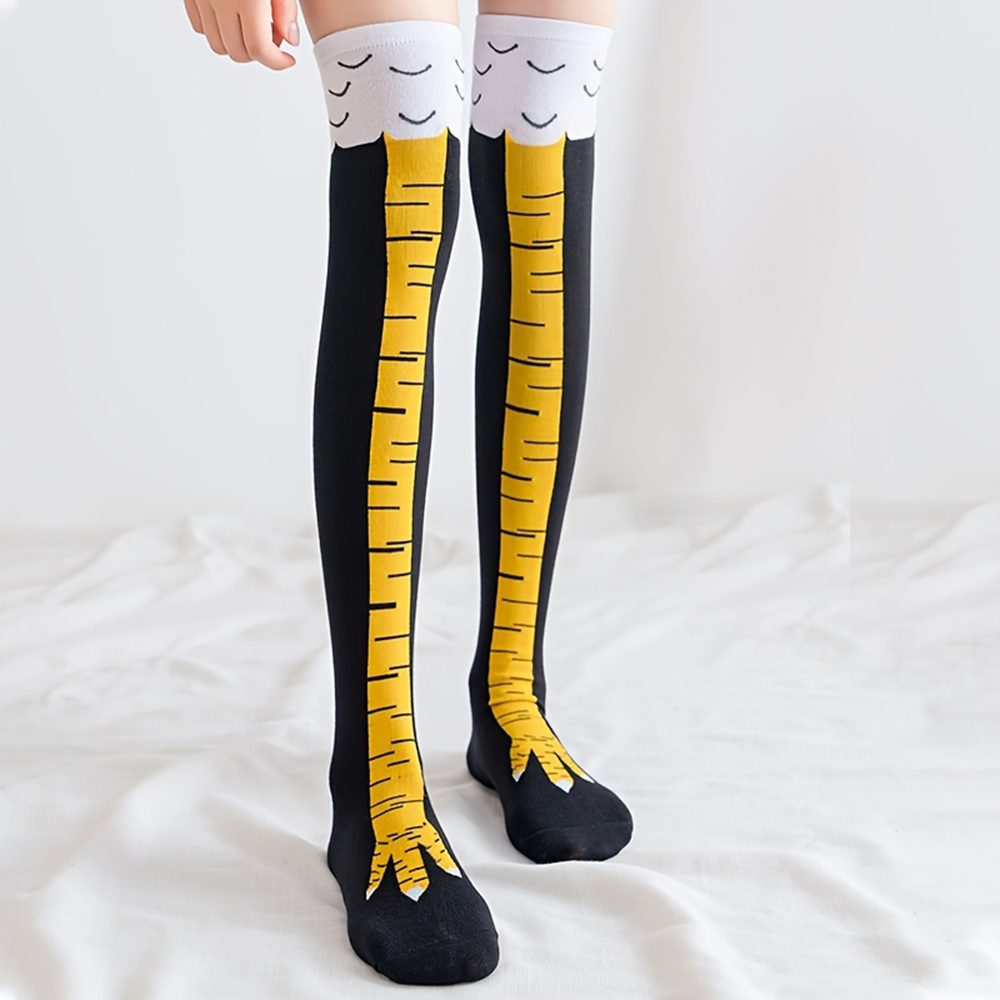 Funny Chicken Leg Socks - 1足 レディース ニーハイソックス トレンド カートゥーン 面白い鶏の爪ソックス