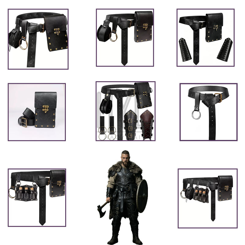 Costumes - バイキングコスチュームアクセサリーセット 中世レトロスチームパンク PUレザー小道具 ハロウィンコスプレ LARP ルネサンスパーティー