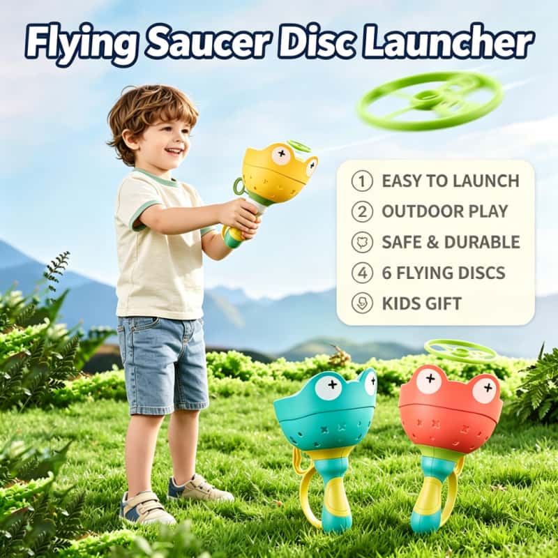 Novelty Gifts - フライングソーサーディスクランチャー 子供用フライングトイ プルストリングUFO 投げキャッチ アウトドアスポーツ プロペラ