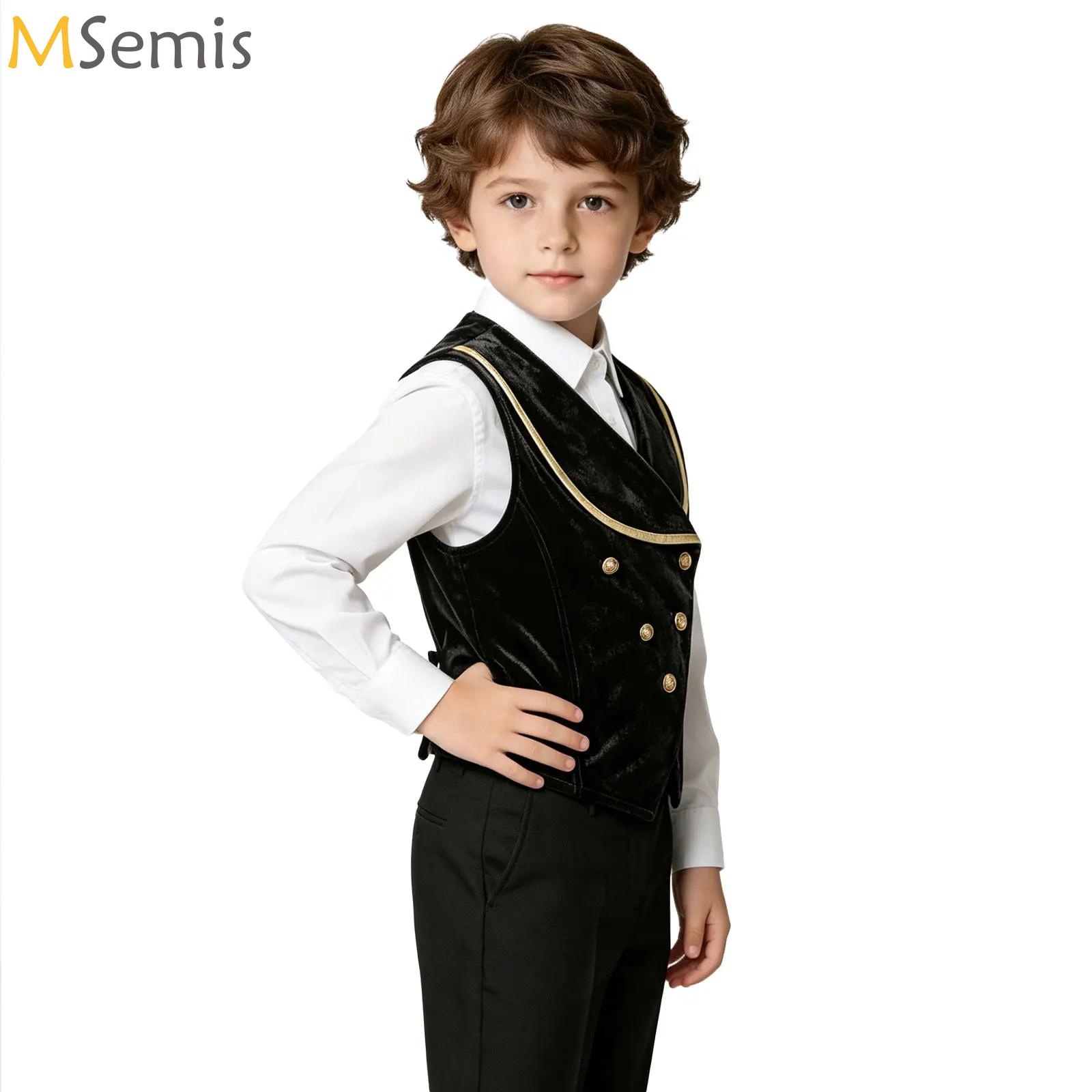 Costumes - 子供用、男の子向け、中世、ルネサンス、ヴィクトリア朝、ベルベット素材のベスト、スチームパンク、ゴシック、テールコート、ハロウィーン、カーニバル、ヴァンパイア、コスプレ衣装