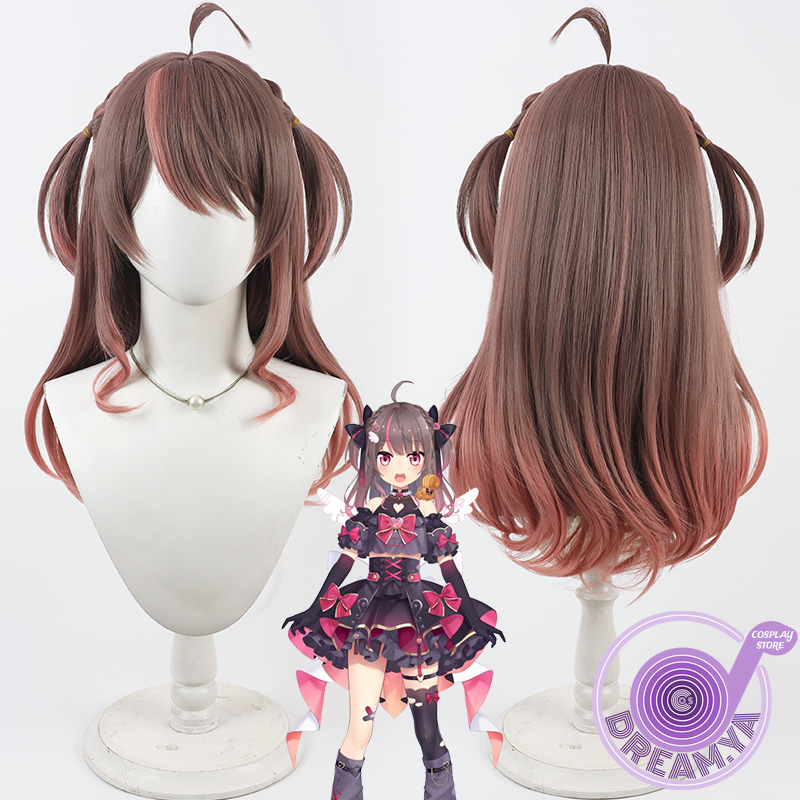 Anime Cosplay Wig Heat Resistant - 夏色祭りコスプレウィッグ Vtuber ブラウンピンク人工毛耐熱ハロウィンロールプレイカーニバルパーティー + 無料ウィッグキャップ