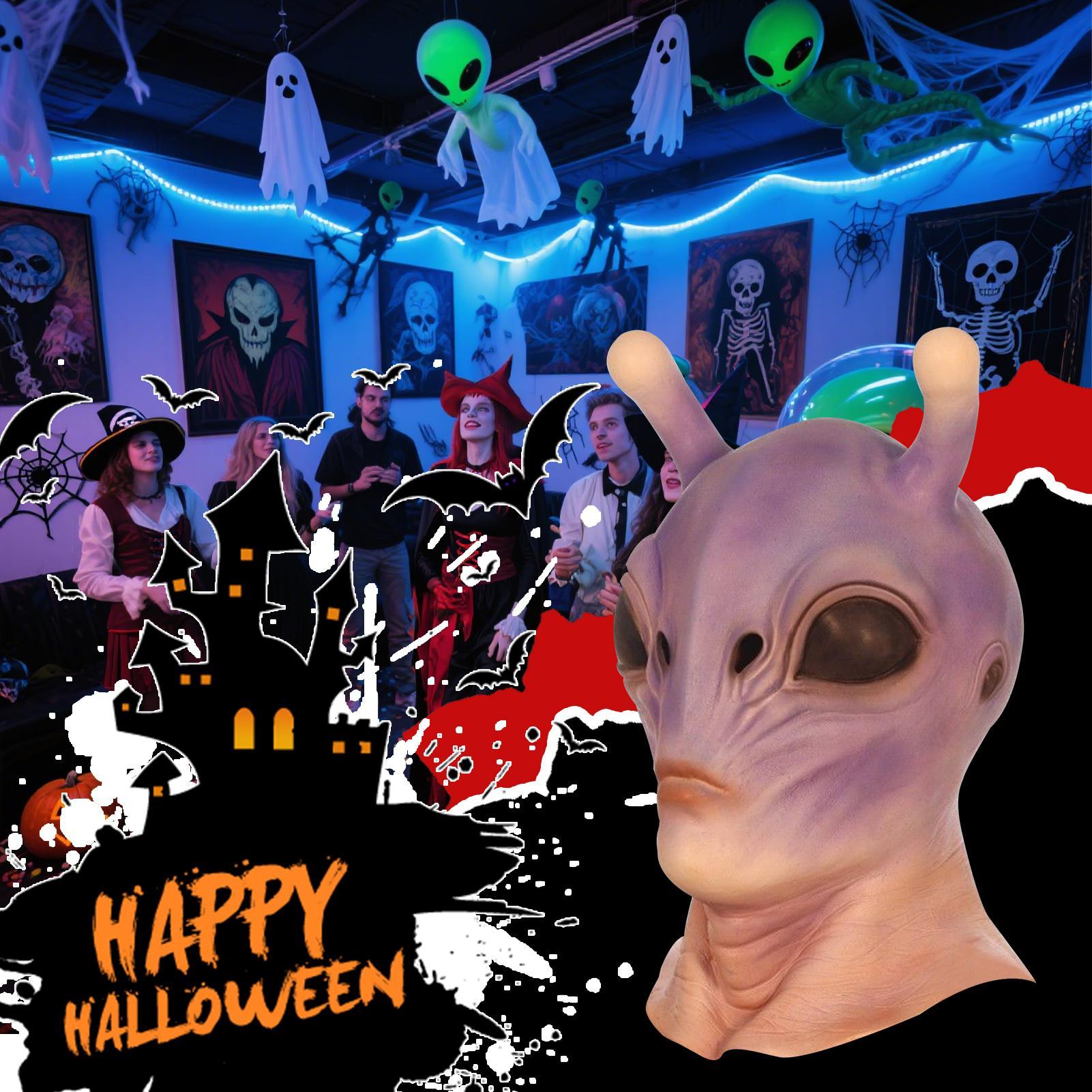 Latex Alien Mask Realistic - 全頭リアルなハロウィンエイリアンマスクコスプレホラーUFOスカルラテックスマスクヘルメットカーニバルドレスアップパーティー衣装小道具