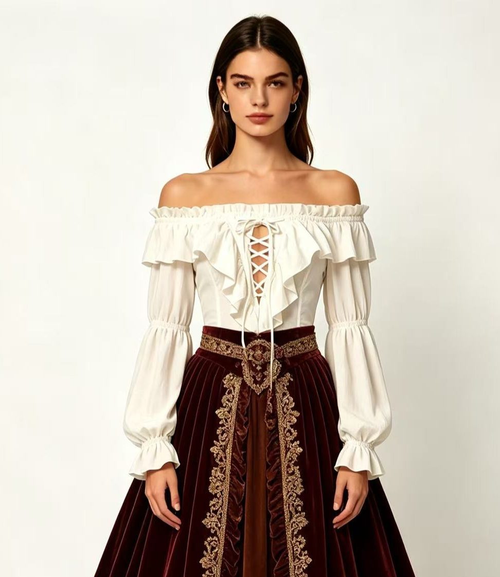海賊ブラウス 女性用 中世農民コスチューム オフショルダーシ - Costumes のレビューと価格