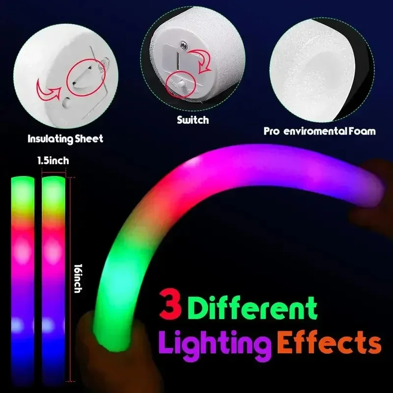 30本入りフォームグロースティック、3つのモード搭載、カラフ - Flashing Led Foam Sticks Party のレビューと価格