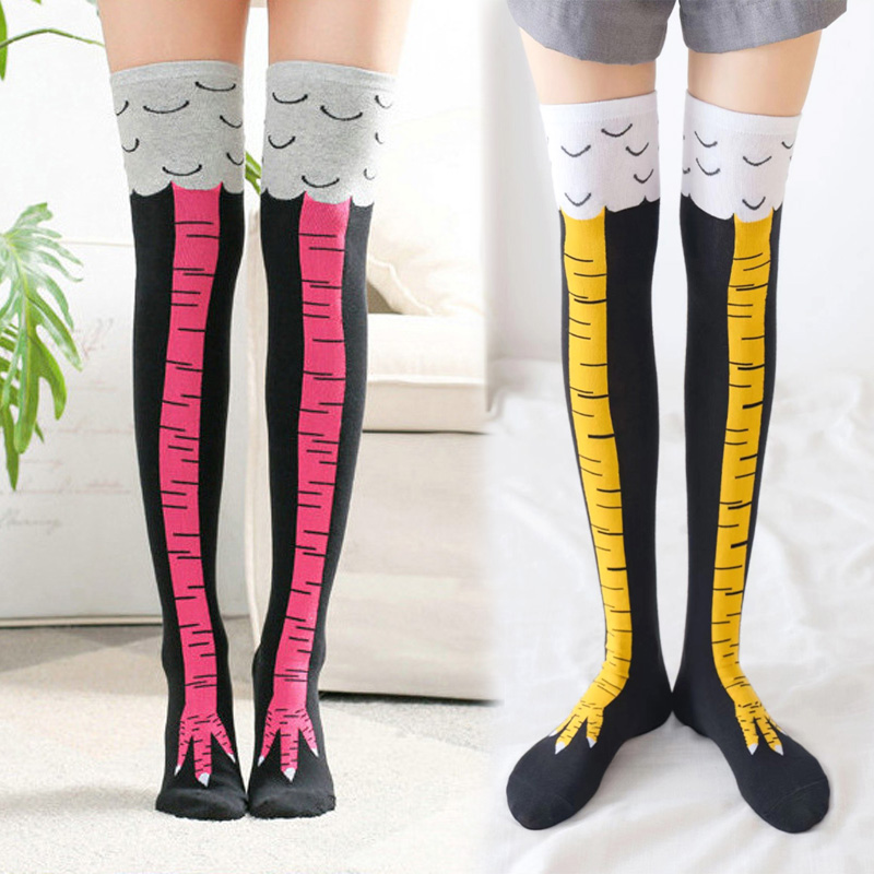 1足 レディース プリント ニーハイソックス トレンド 漫画 - Funny Chicken Leg Socks のレビューと価格