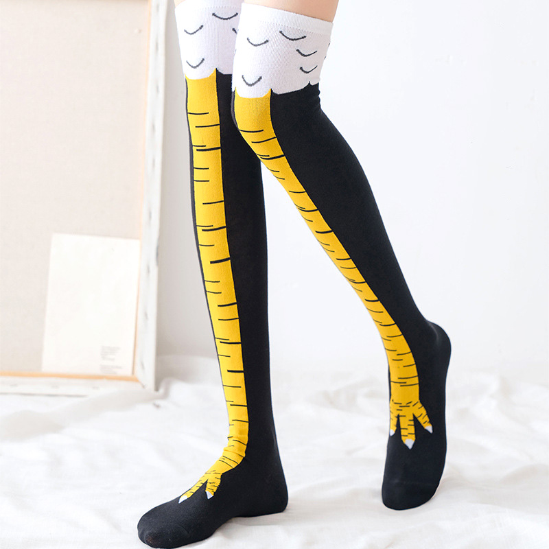 1足 レディース プリント ニーハイソックス トレンド 漫画 - Funny Chicken Leg Socks のレビューと価格