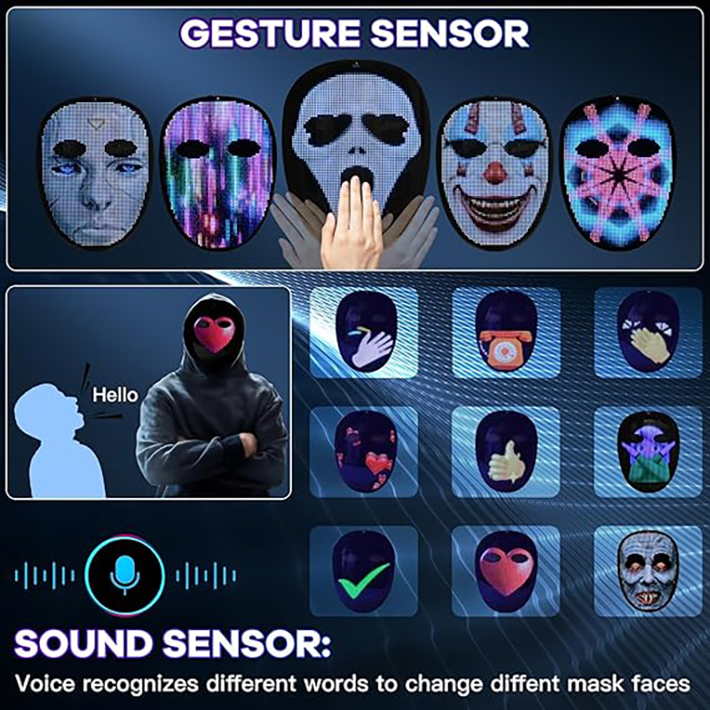 音声認識ジェスチャーセンシング付きLEDマスク、プログラム可 - Led Purge Mask Halloween のレビューと価格