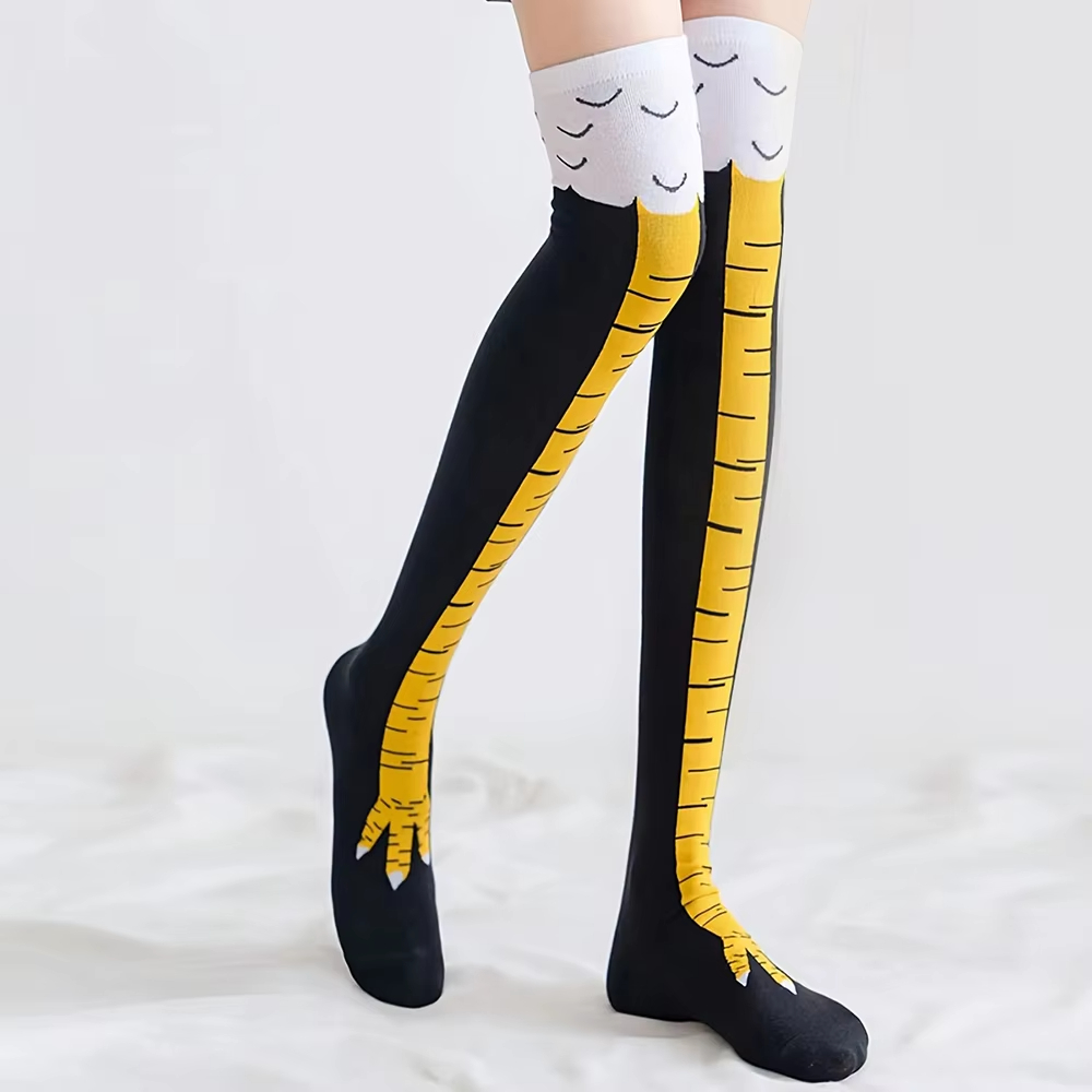 女性腿の高ストッキング鶏の足プリントロングソックスオーバーニ - Funny Chicken Leg Socks のレビューと価格