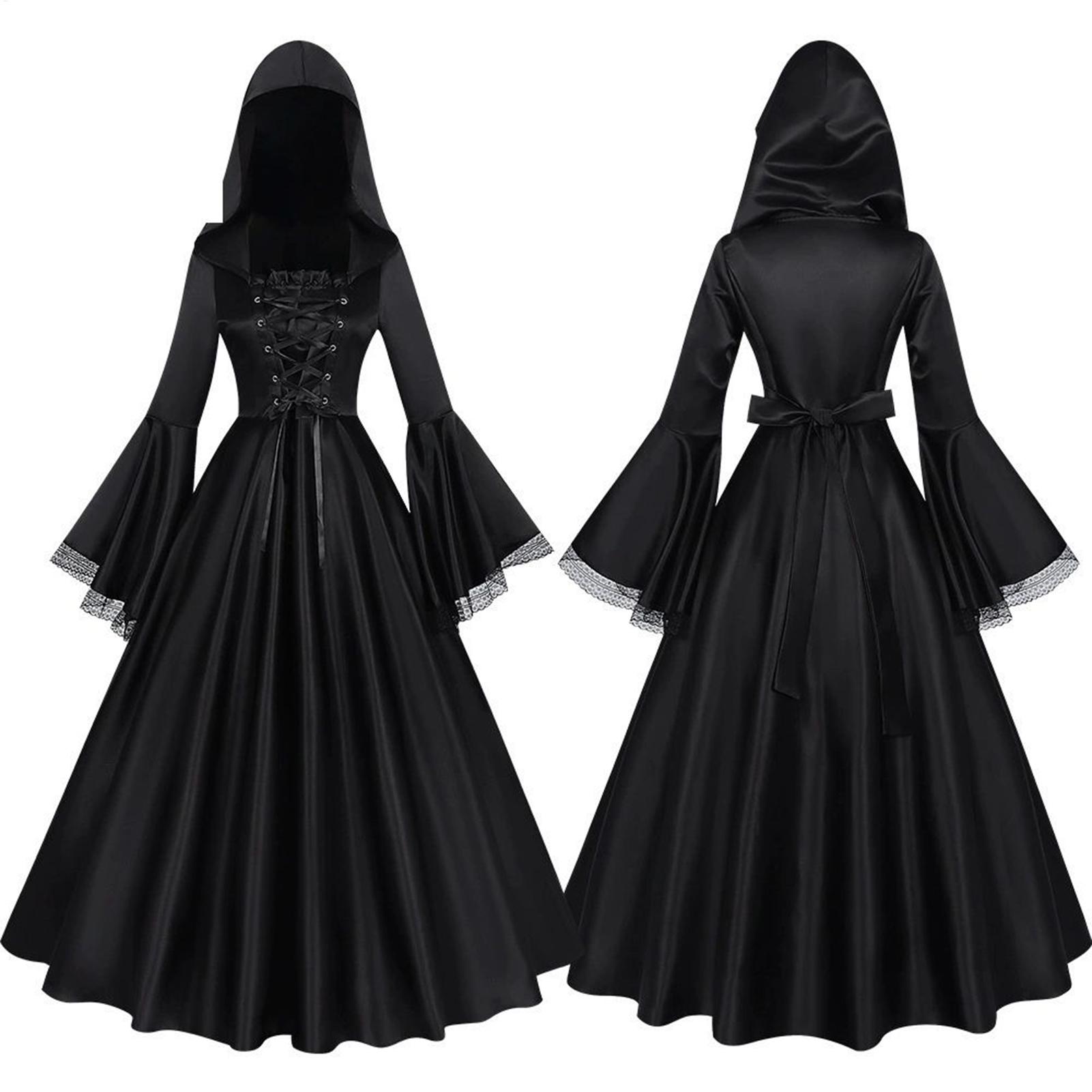 ハロウィン魔女コスチューム 中世ゴシックロングドレス フード - Medieval Renaissance Dress Women のレビューと価格