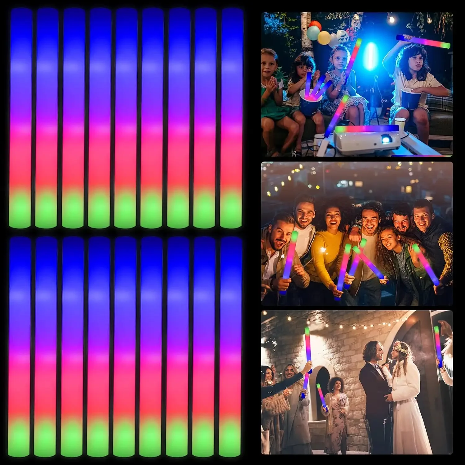 50個入りLEDフォームグロースティック、3つのモードでカラ - Flashing Led Foam Sticks Party のレビューと価格