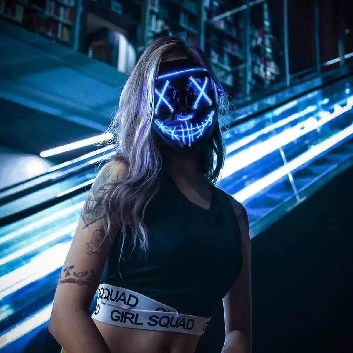 LED発光ブラックV字型マスク、仮面舞踏会応援グッズ、ELゴ - Led Purge Mask Halloween のレビューと価格