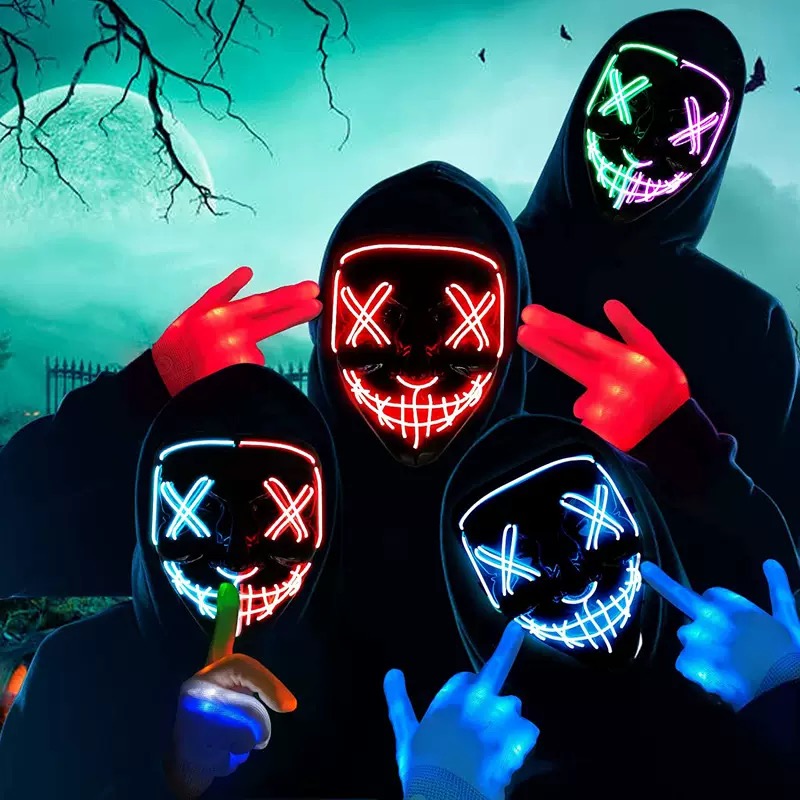 LED発光ブラックV字型マスク、仮面舞踏会応援グッズ、ELゴ - Led Purge Mask Halloween のレビューと価格