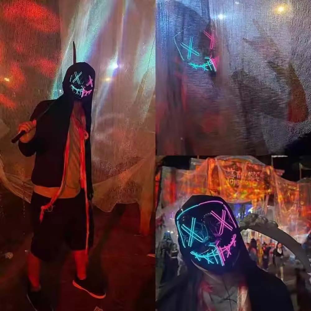 ワイヤレスネオンLEDパージマスク暗闇で光るコスプレホラーマ - Led Purge Mask Halloween のレビューと価格