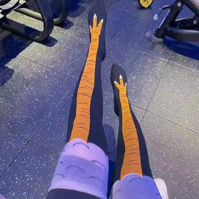 トレンディな女性の靴下膝丈鶏の足面白いパーソナライズされた現 - Funny Chicken Leg Socks のレビューと価格