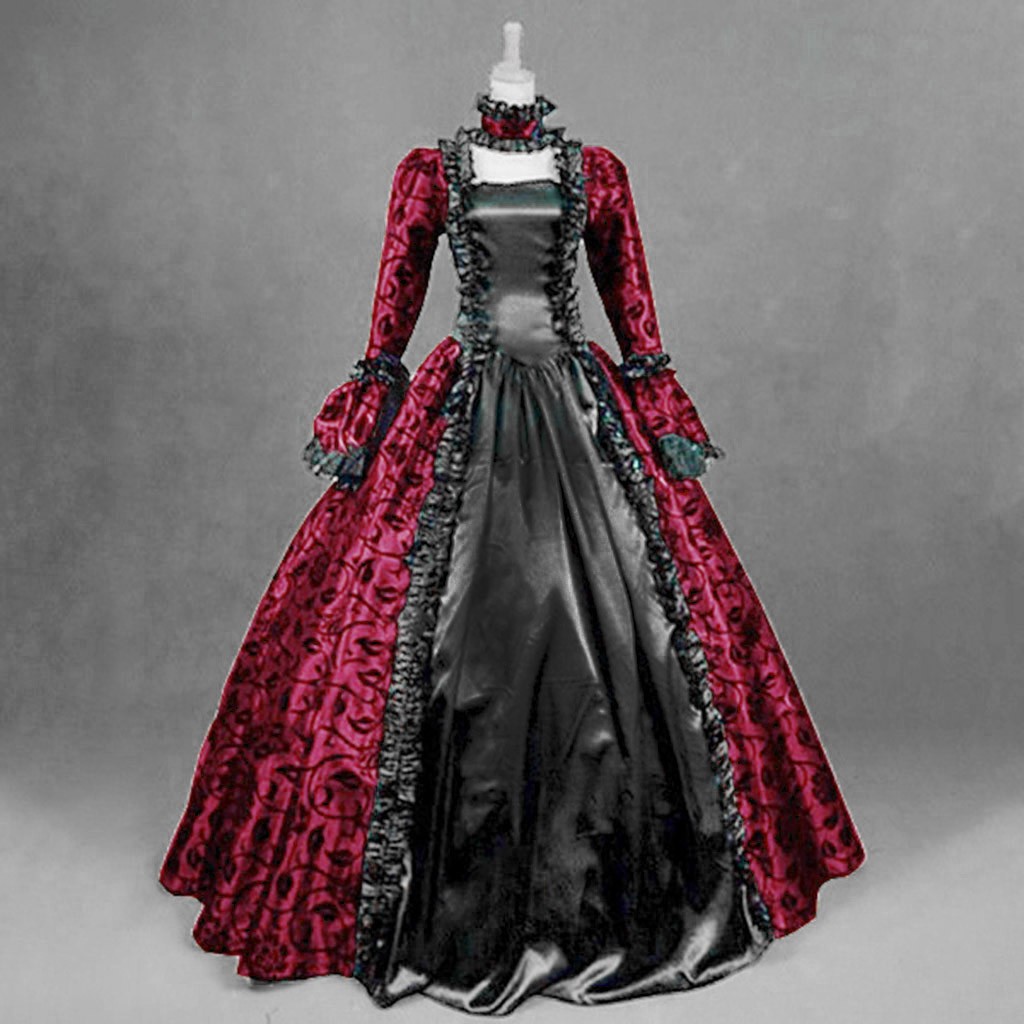 女性ヴィンテージ絶妙なドレスゴシックレトロ花柄ボールガウンド - Medieval Renaissance Dress Women のレビューと価格
