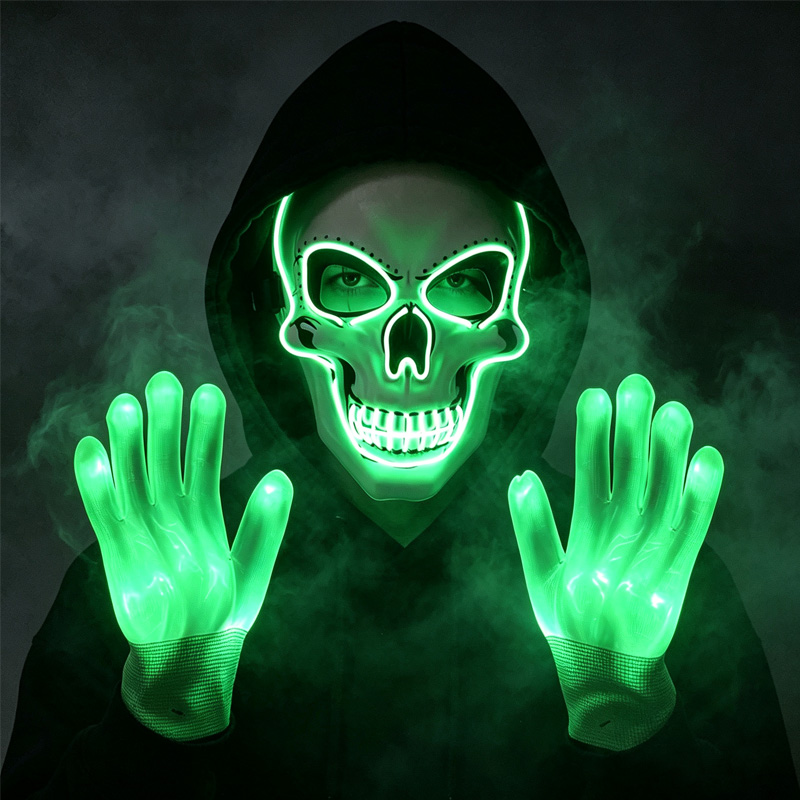 LEDスカルマスク ライトアップグローブセット ネオンスケル - Led Purge Mask Halloween のレビューと価格