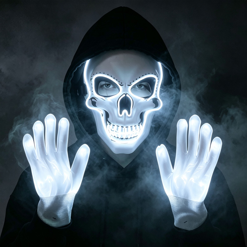 LEDスカルマスク ライトアップグローブセット ネオンスケル - Led Purge Mask Halloween のレビューと価格