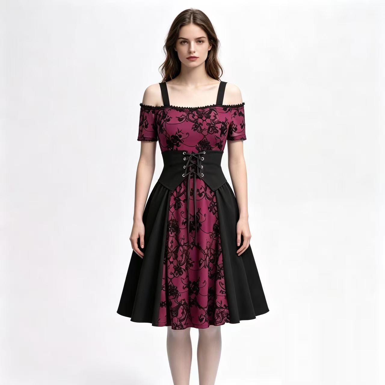 2026 女性の中世ゴシックパンク赤黒ダークプリントタンクド - Medieval Renaissance Dress Women のレビューと価格