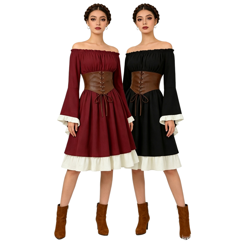 中世ルネサンス風ミディ丈ドレス、女性用、海賊コスプレ衣装、オ - Medieval Renaissance Dress Women のレビューと価格