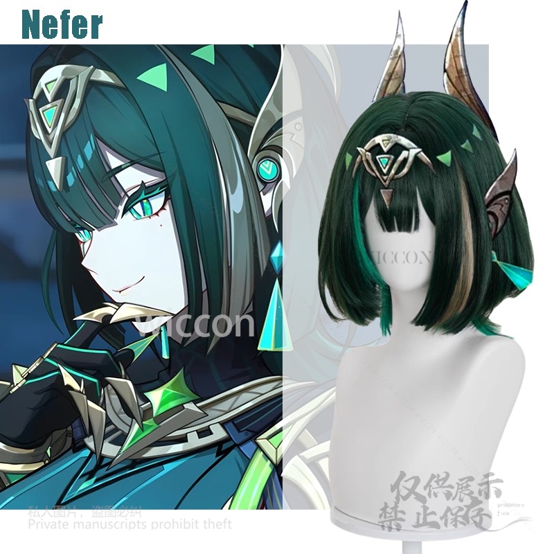 アニメゲーム原神インパクト新ネフェル耐熱人工毛現実的な頭皮か - Anime Cosplay Wig Heat Resistant のレビューと価格