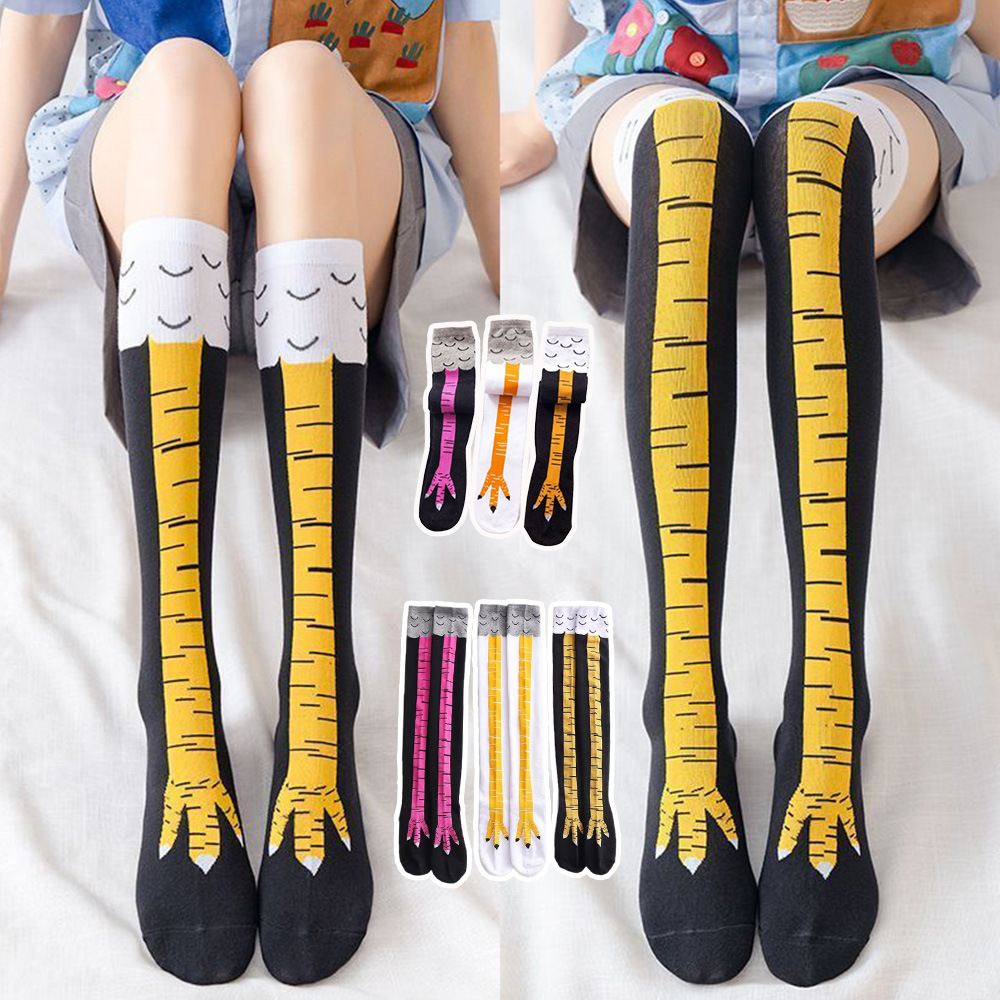 1-4組の女性用ニーハイソックス、トレンディな漫画柄の面白い - Funny Chicken Leg Socks のレビューと価格