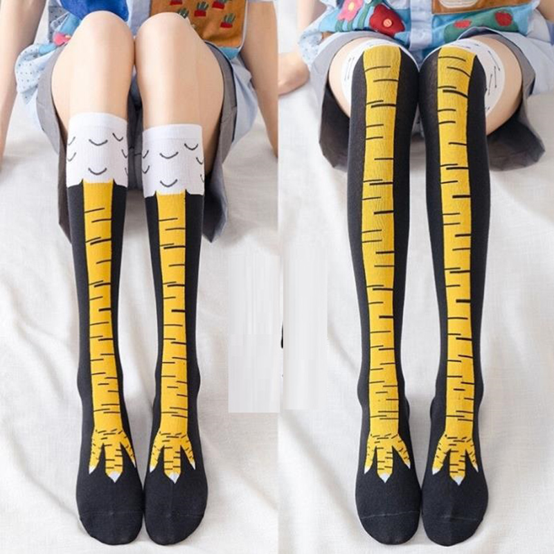 1-4組の女性用ニーハイソックス、トレンディな漫画柄の面白い - Funny Chicken Leg Socks のレビューと価格