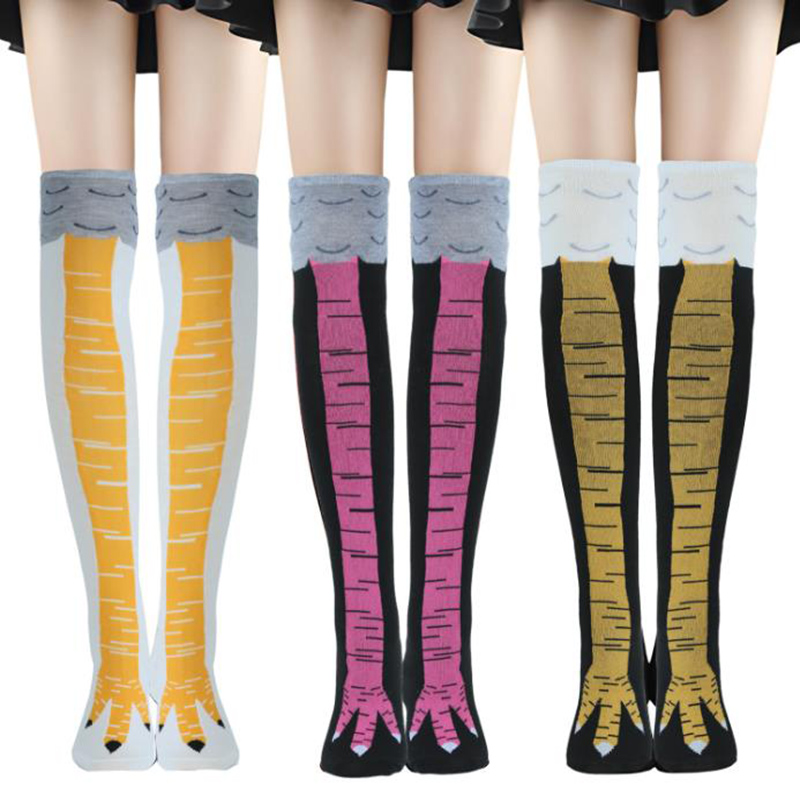 1-4組の女性用ニーハイソックス、トレンディな漫画柄の面白い - Funny Chicken Leg Socks のレビューと価格